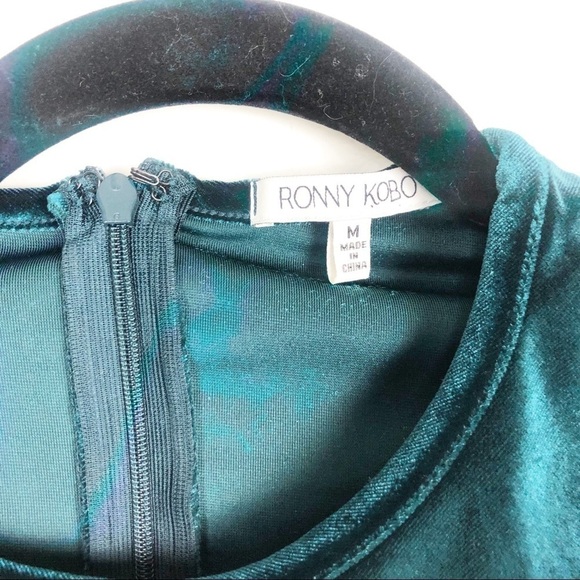 Ronny Kobo Yarden Velvet Mini Dress Green Bodycon Holiday Party Cocktail Medium - Picture 7 of 8